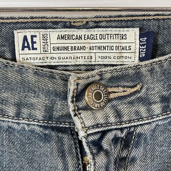AEO Womens Blue Jeans SIZE 14 100% Cotton American Eagle Outfitters Flare Denim - Picture 10 of 11